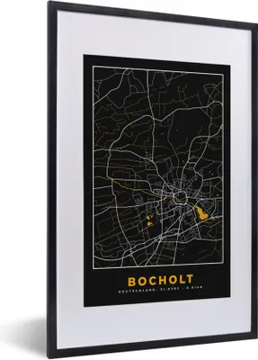 Produktbild von MuchoWow® Gerahmtes Poster Gold - Deutschland - Karte - Stadtplan - Bocholt 40x60 cm - Poster mit Schwarzem Bilderrahmen Wandposter Rahmen Foto Bilder - Poster in Rahmen
