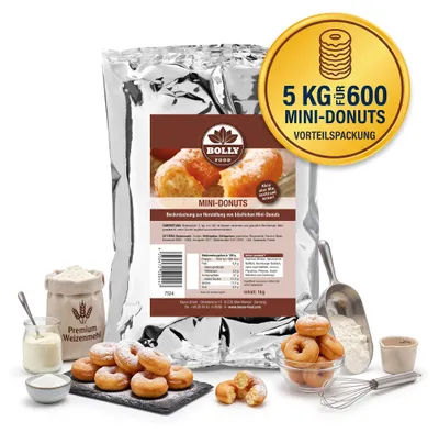 Produktbild von Mini-Donut Backmischung 5 kg – Donut-Fertig-Mix für ca. 600 fettarme Mini-Donuts