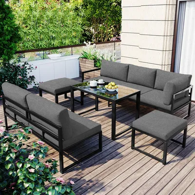 Produktbild von Garten Loungesessel Set – Aluminium Sitzgruppe mit Liegefunktion & 4-fach verstellbarer Rückenlehne, inkl. weicher Sitz- & Rückenpolster, für Balkon & Terrasse, Grau
