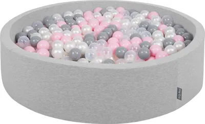 Immagine prodotto di KiddyMoon 120x30cm/200 palline ∅ 7cm Piscina secca rotonda con palline Certificata  EU, Grigio chiaro: Grigio Perla Trasparente Rosa Cipria