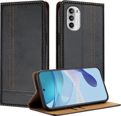Produktbild von Handyhülle für Motorola Moto G52 Leder Flip Klappbare Schutzhülle mit Standfunktion Schwarz