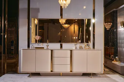 Image de Salon Buffet miroir noir commode bois métal style moderne