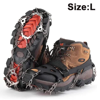 Produktbild von Steigeisen für Bergschuhe mit 19 Edelstahl Spikes - Profi Anti-Rutsch Schuhkrallen für Schnee & Eis Winter Grödel Spikes für Schuhe - Schuh-Ketten zum Wandern