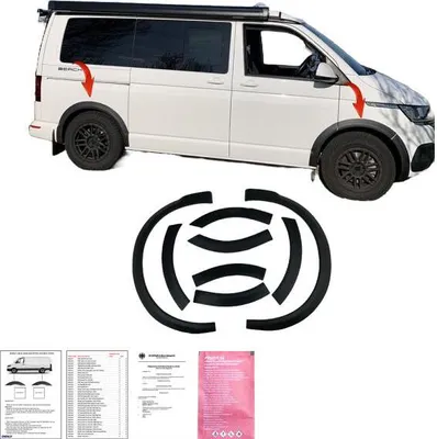 Image de Moulures de passage de roue / Protection de passage de roue / Kit de recouvrement / élargissement de passage de roue compatible avec VW T6.1 Transporter / Caravelle / Multivan 2019-2023, noir / mat, avec homologation ABE