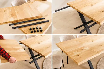 Produktbild von riess-ambiente Esstisch WILD OAK 160-260cm verlängerbar natur – Eichenholz, Baumkante, X-Gestell, mit Ansteckplatten