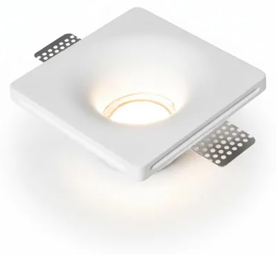 Image de BARCELONA LED : Spot encastré carré en plâtre, culot GU10, design sans cadre, diamètre 120 mm, blanc. Spot de plafond LED encastré, design moderne et luxueux, idéal pour les faux plafonds en plaques de plâtre