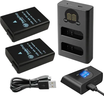 Produktbild von Trade-Shop 3in1 Set: 2x Akku 1030mAh + USB-C Dual LCD Ladegerät für 2 Akkus für viele Nikon Kameras wie Coolpix P7000 P7100 ersetzt Nikon MH-24