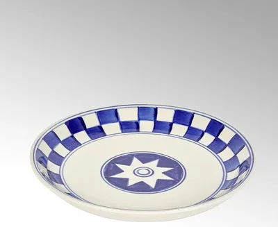 Produktbild von Küchenkaro Speiseteller Keramik, handgemalt creme/blau, D 26 cm, H 3,5 cm