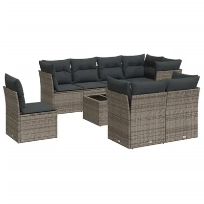 Produktbild von vidaXL 9-tlg. Garten-Sofagarnitur mit Kissen Grau Poly Rattan