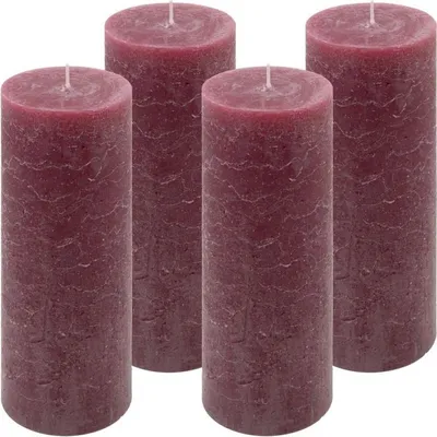 Zdjęcie produktu dla Zestaw świec rustykalnych, 20 cm, Ø 7,5 cm, bordowy, 4 szt.