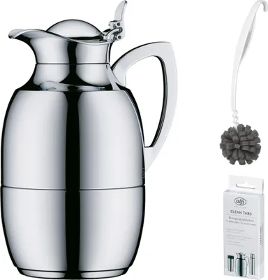 Image de alfi JUWEL TT Isolierkanne chrome plated – Vorteilsset mit Reinigungsbürste CLEAN FIX 30 cm + CLEAN TABS (20 Stück) | HAN 1918777100 | EAN 4002458534317