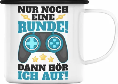Produktbild von Trendation - Gamer Emaille Tasse Geschenk Jungen Zocker Mitbringsel Männer Emaille Tassen Zocken Gaming Geschenkideen Kinder PC Zubehör Spruch Lustig (Schwarz)