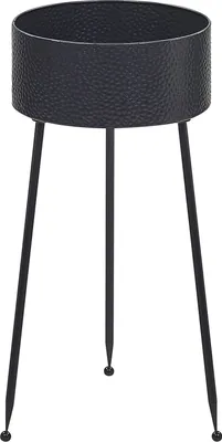 Zdjęcie produktu dla BELIANI Doniczka na stojaku czarna metalowa 29 x 26 x 50 cm kwietnik stojący stojak na kwiaty na trójnogu ogród do salonu nowoczesny