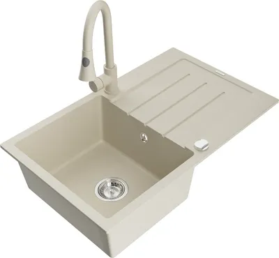 Produktbild von Mexen Bruno 1 Becken-Granitspüle mit Abtropffläche und Mischbatterie Elia, Beige - 6513-69-670101-69