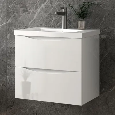 Produktbild von Waschbeckenunterschrank Badmöbel Unterschrank mit Waschbecken Waschtisch Badezimmerschrank hochglanz UV, Sanfter Schluss, 60x37x52cm