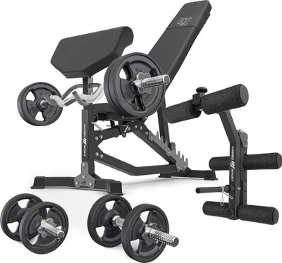 Produktbild von Marbo Sport - Set MS39_2.0_42KG_G | Doppelseitige Bank + Curl Pult + Beinpresse + Stangen- und Hantelscheiben gummiert Set 42kg