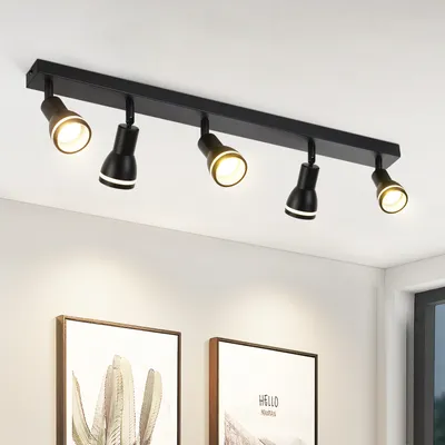 Image de ZMH Plafonnier LED 5 flammes Noir Plafonnier Spots GU10 Pivotant Applique Métallique pour Couloir Salon Cuisine Carré Sans ampoules