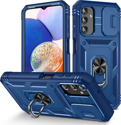 Obrázek produktu pro Pouzdro pro Samsung Galaxy A14 5G posuvná ochrana kamery, robustní nárazuvzdorné, s držákem prstenu, stojánkem a držákem na karty Modrý
