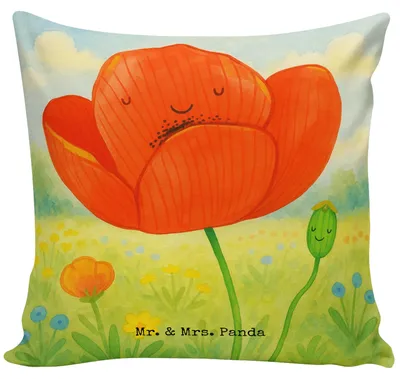 Produktbild von Mr. & Mrs. Panda kissen bedruckt Blume Mohnblume Design - Weiß - Geschenk, Deko, kuschelkissen 40x40, Motivation, Dekokissen, Glaube, Selbstliebe, Religion, für sofa
