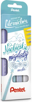 Zdjęcie produktu dla Pentel Zestaw pisaków pędzelkowych do kaligrafii i liternictwa niebieskie migdały 4 szt.