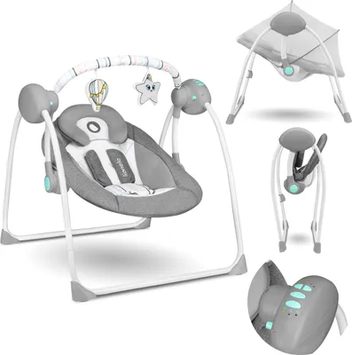 Produktbild von Lionelo Ruben Baby Wippe Babyschaukel Elektrisch mit Liegefunktion von 0 bis 9 kg Moskitonetz Kuscheltierbügel Dunkelgrau-Türkis