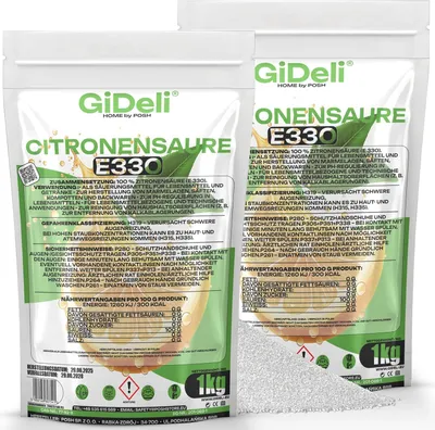 Produktbild von Zitronensäure 2kg Entkalker Citric Acid Lebensmittelqualität E330 Vegan GiDeli