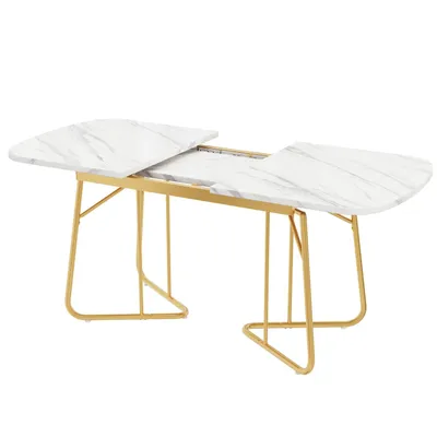 Produktbild von Erweiterbarer Esstisch mit Marmorstruktur, vergoldete Metall-Tischbeine,140/180*80cm,exquisiter Luxus-Stil,geeignet für 4–6 Person