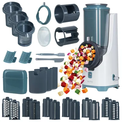 Produktbild von Genius Nicer Dicer Electro PRO Set 32-tlg., sage, Gemüseschneider elektrisch mit 9 Einsätzen, zum Reiben, Hobeln, Würfeln & Schneiden