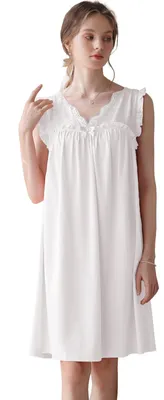 Immagine prodotto di Solidchoice - Camicie da notte in cotone da donna con scollo a V e pizzo