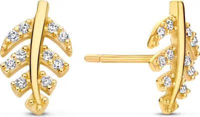 Produktbild von Damen Ohrstecker echt Gold 585 (14 kt) Motiv Blatt mit Zirkonia