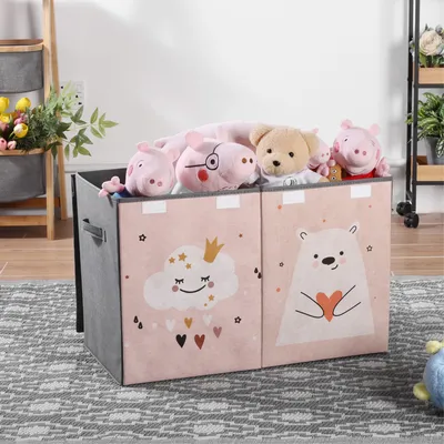 Produktbild von Navaris Kinder Aufbewahrungsbox groß - Spielzeug Aufbewahrung 62 x 33 x 40 cm Spielzeugkiste - XL Spielzeug Box faltbar - Tier Motiv Kiste mit Griff