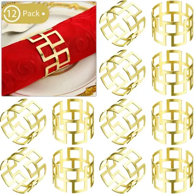 Produktbild von Serviettenringe 12er-Set, Esstisch Gedeck Braut Serviettenringe Glänzende Serviettenhalter Verzierung für Vintage Weihnachten, Feiertage, Dinner Decor Favor (Gold)