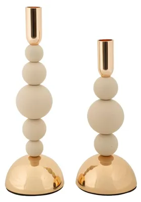 Produktbild von Kerzenhalter Set Bolly Kugelform goldfarben creme 24 und 29,5 cm Mauro Ferretti