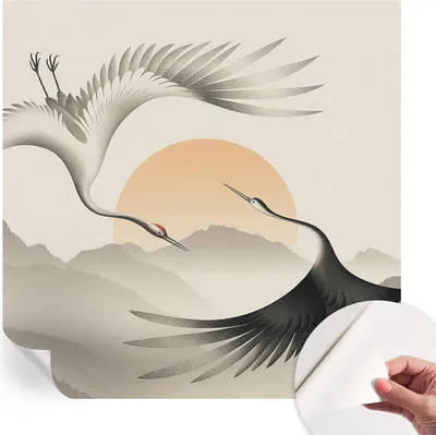 Produktbild von Selbstklebende Wandtapete - Dekorative Tapete für Wohnzimmer - Klebefolie für Wandbilder - Tapetenfolie für Wanddekoration - 250x250 cm - Ostkraniche