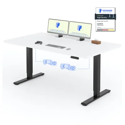Produktbild von FLEXISPOT Elektrisch höhenverstellbarer Schreibtisch 160x80cm 100KG Tragkraft, Doppelmotor, 4 Memory Funktion, 25mm Einteilige Tischplatte (Weiß)