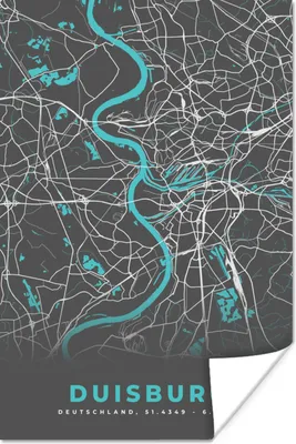 Produktbild von MuchoWow® Poster Deutschland - Blau - Duisburg - Stadtplan - Karte 40x60 cm - Plakate für die Wand - Poster Babyzimmer
