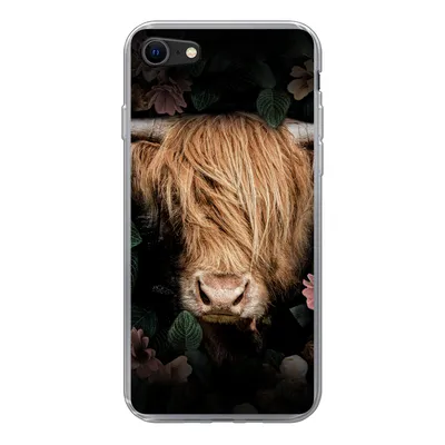 Produktbild von MuchoWow® Handyhülle Schutzhülle Hülle für iPhone SE 2022 Schottischer Highlander - Kuh - Blätter Silikon Softcase Handy Hülle - Schutzhülle