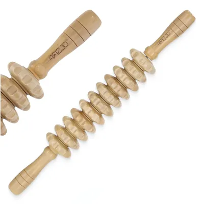 Produktbild von 4FIZJO Profilierter Holz-Massageroller – Anti-Cellulite, mit Griffen für Körper