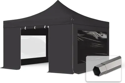 Produktbild von TOOLPORT 4x4m Stahl Faltpavillon, inkl. 4 Seitenteile, schwarz
