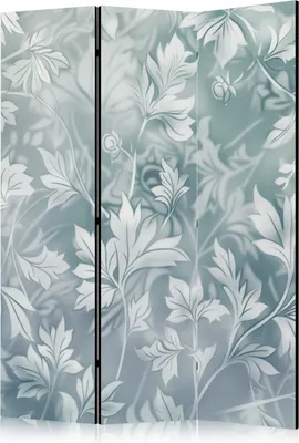Produktbild von 3-teiliger Doppelseitiger Vlies Paravent - Ornaments in Rubbed Faded Turquoise - Delicate Floral Pattern 135x172 cm Blumen f-H-10014-z-a