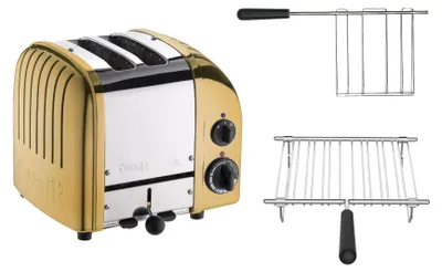 Produktbild von Dualit Toaster Paket 2, 2er Toaster mit Brötchenaufsatz und Sandwichzange Gold