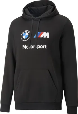 A black Puma BMW MMS Fleece Hoodie Pullover for men.
