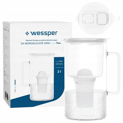 Obrázok produktu pre Wessper sklenená kanvica s vodným filtrom, biela, 2 l, s LED indikátorom filtra + 1 filtračná vložka