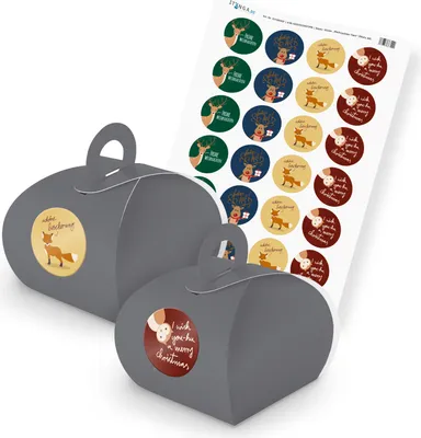 Produktbild von itenga SET weihnachtliche Tiere (Motiv 49) 24x Geschenkschachtel mit Griff grau