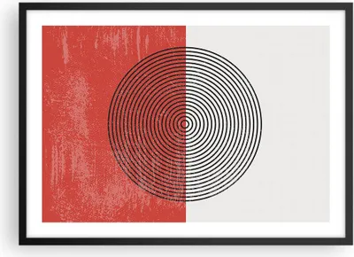 Produktbild von Gerahmtes Poster - Schwarzer Rahmen - Abstraktion Weiß-Rot Kreise - 70x50 cm - Wand Bild - Wanddeko - Wandbilder - Kunstposter - Wandposter - Bilderrahmen - Bilder - Kunstdruck - P2BAA70x50-4370