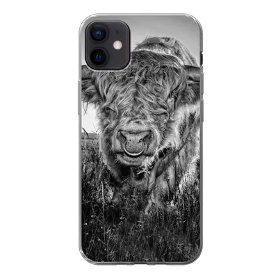 Produktbild von MuchoWow® Handyhülle Schutzhülle Hülle für iPhone 12 mini Schottischer Highlander - Schwarz und Weiß Silikon Softcase Handy Hülle - Bild