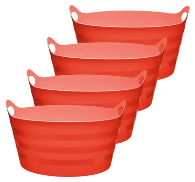 Image de Garronda, lot de 4 seaux en plastique souples de 15 L, mangeoire, seau, bac de rangement, panier à linge (rouge) GD-STIC-ElasticBasket