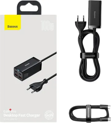 Image de Baseus Gan3 Pro chargeur secteur 2Xusb-C + 2Xusb, 100W (Noir)