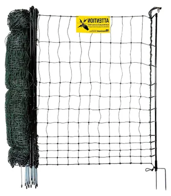 Produktbild von strongLine Hühnerzaun mit Strom, 25m, 110cm hoch - 9 Fiberglaspfähle mit Doppelspitze - Geflügelnetz, mobiler Zaun, Gartenzaun