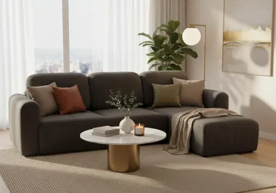 Produktbild von Ecksofa mit Schlaffunktion BRUSK Sofa in Stoff Kronos Dunkelgrau Ottomane Rechts